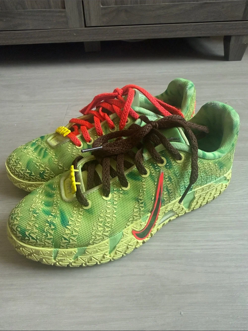 Youth Nike Ja 3 “Spooky Season” Green Athletic Shoes with Mixed Laces
